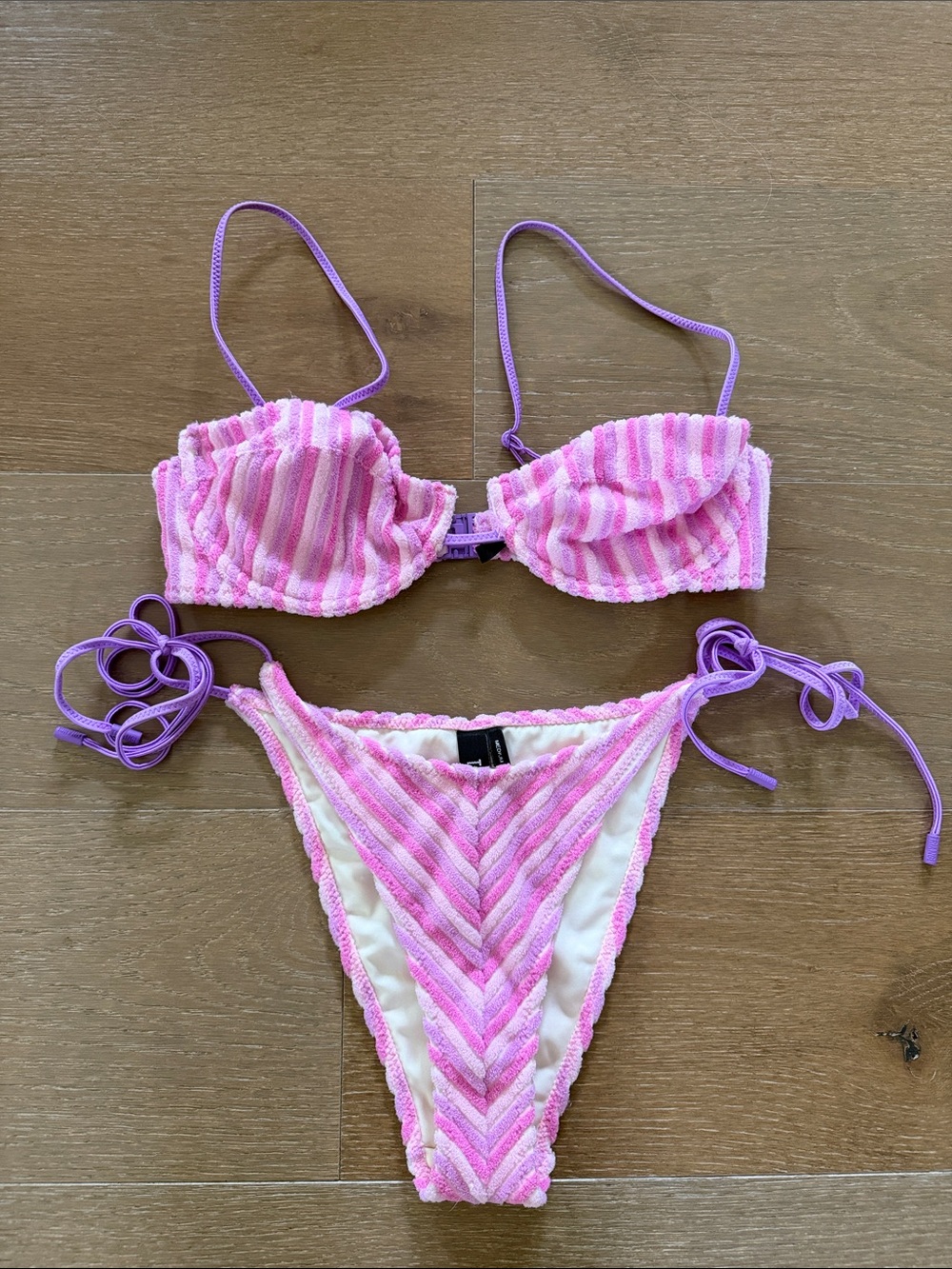 Triangl Swimwear Pink Mala Lotus Terry Bikini Set | Top small bottom medium - Picture 2 of 5